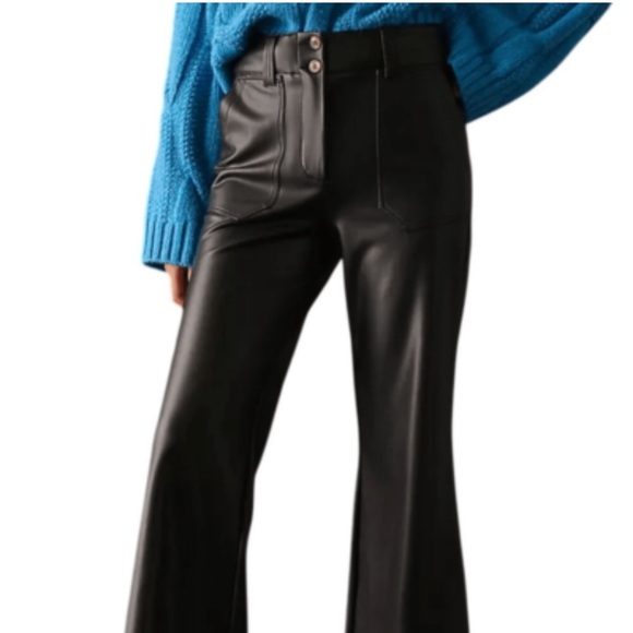 Anthropologie | Maeve Naomi Black Faux Leather Hi/Rise Wide Leg Pant Size US4 - Picture 7 of 11